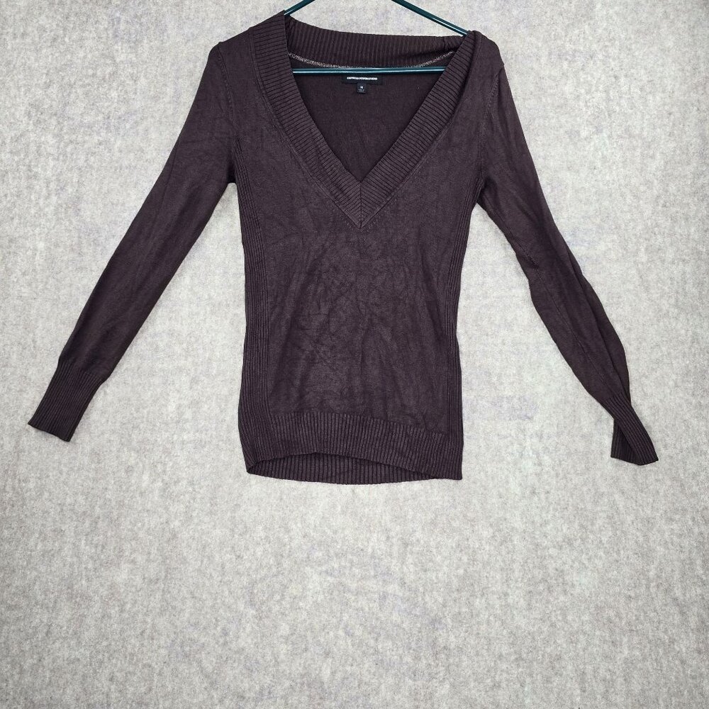 Express Design Studio Womens Chocolate Brown V-Neck Sweater Rayon Blend Medium